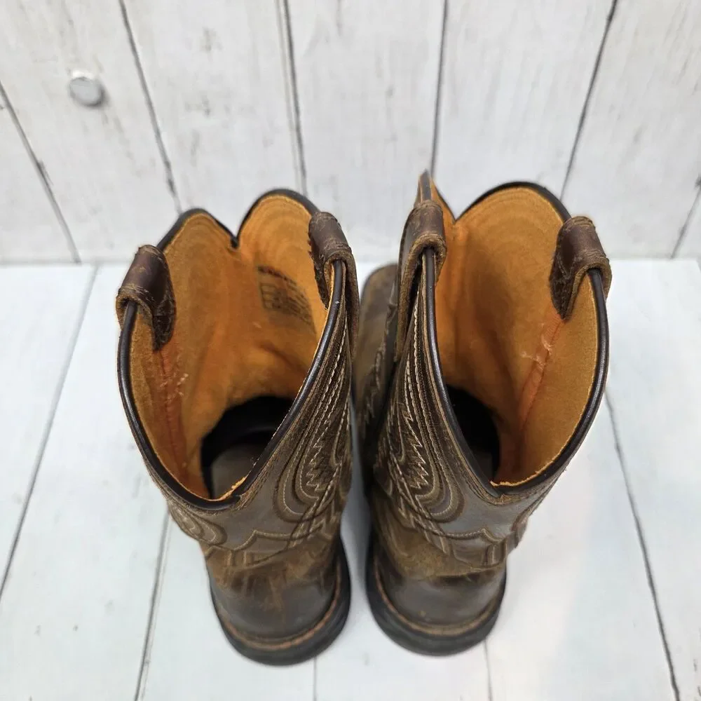 Ariat Kid's Work Hog Brown Leather Western Boot Youth Size 1 Boys 10042412 GUC